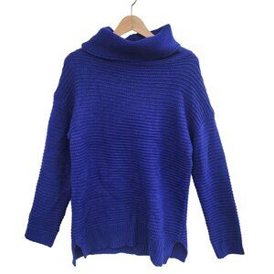 ⭐ Sz M Women's Casual Sweater Blue Wool Knit Casual Turtle Neck
